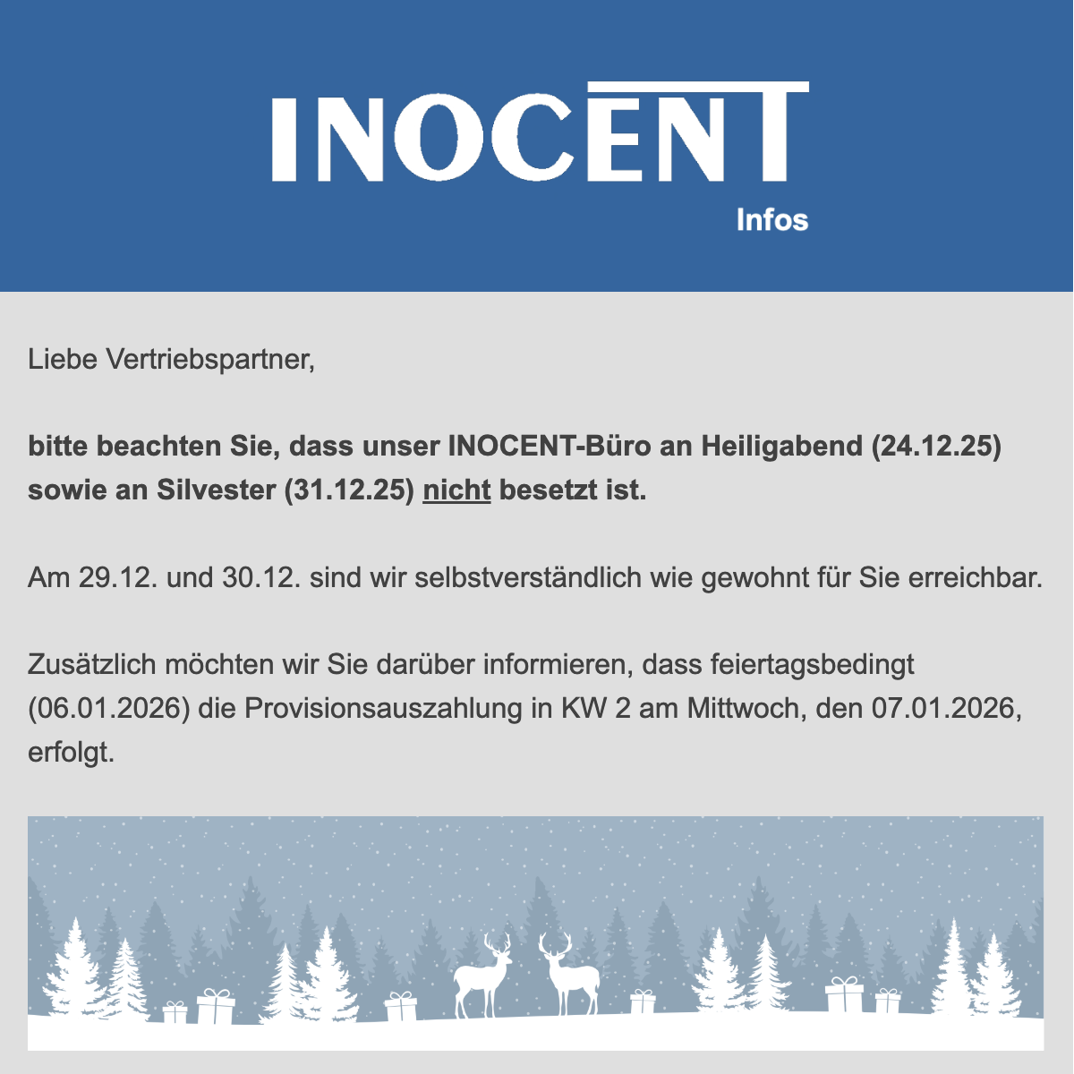 Weihnachtsgrüße | geänderte Öffnungszeiten